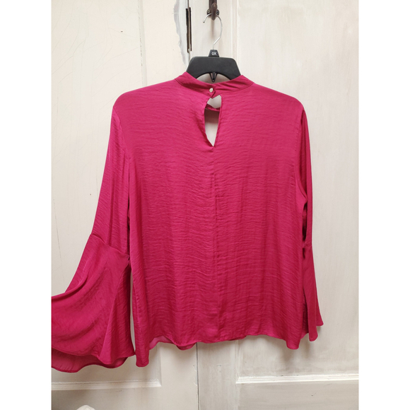 Jennifer Lopez Magenta Pink Lace-Up Blouse XL Bell Sleeve Choker Neck Top - Picture 2 of 4